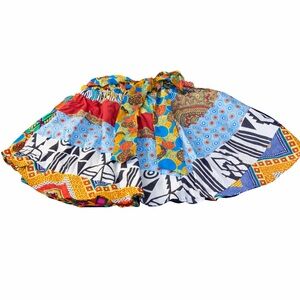 Shenbolen Colorful Patchwork Print Tiered Skirt Elastic Waist NWT